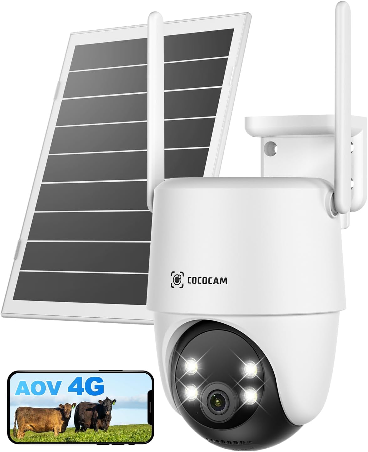 24/7 Enregistrement AOV 4G LTE Camera Surveillance Exterieur sans Fil avec Batterie 15000mAh Panneau Solaire 8W