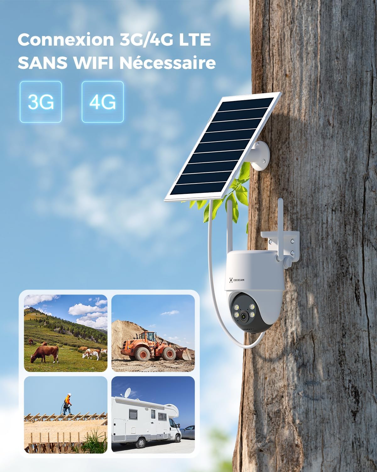 24/7 Enregistrement AOV 4G LTE Camera Surveillance Exterieur sans Fil avec Batterie 15000mAh Panneau Solaire 8W