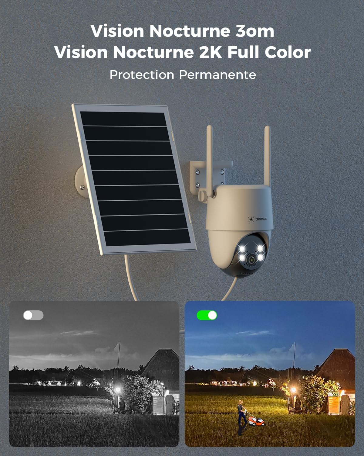 24/7 Enregistrement AOV 4G LTE Camera Surveillance Exterieur sans Fil avec Batterie 15000mAh Panneau Solaire 8W