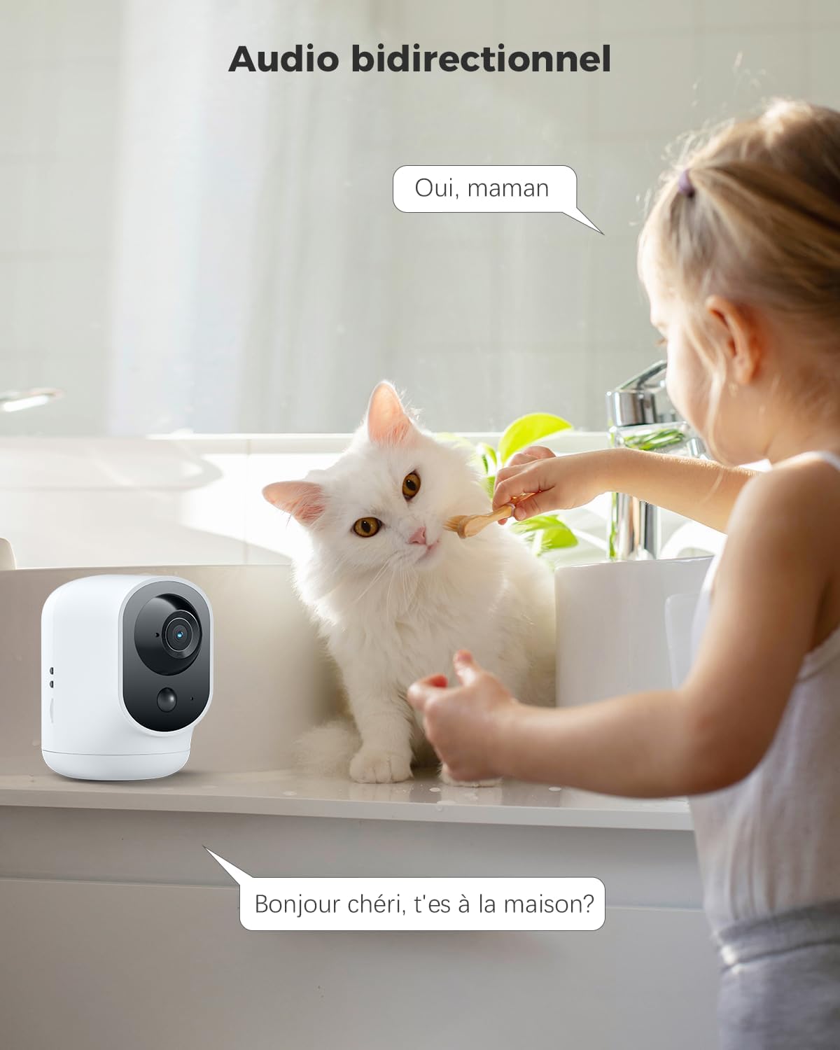 2K Camera Surveillance WiFi Interieur sans Fil Pan/Tilt à Batterie 5200mAh Reconnaissance IA Détection Humaine PIR