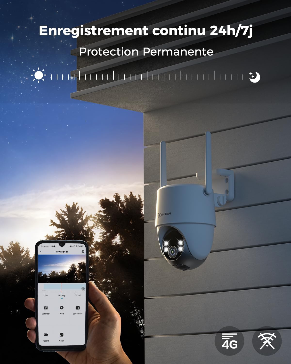 24/7 Enregistrement AOV 4G LTE Camera Surveillance Exterieur sans Fil avec Batterie 15000mAh Panneau Solaire 8W