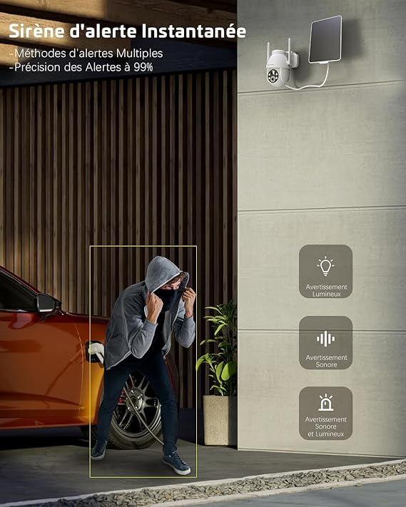 2K Camera Surveillance WiFi Exterieure sans Fil Camera Exterieur Solaire sur AI Détection Humaine
