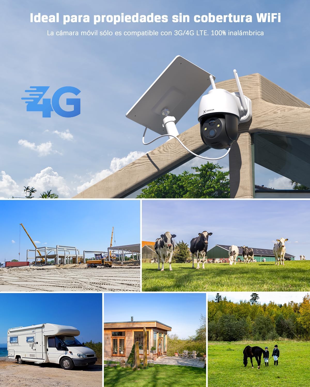 COCOCAM 4G LTE Camera Surveillance Exterieur sans Fil, 2K Solaire PTZ 4G avec Carte SIM, Détection Humaine PIR, Reconnaissance AI