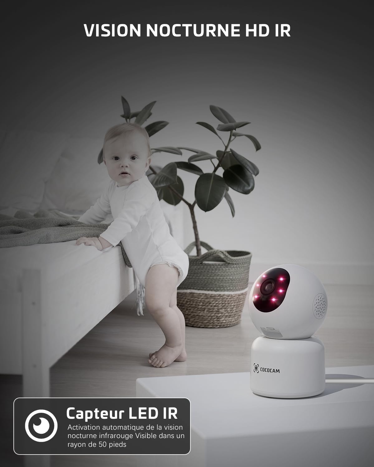 COCOCAM 5MP Camera Surveillance WiFi Interieur 2,4/5GHz WiFi  Détection de Mouvement AI Suivi Automatique