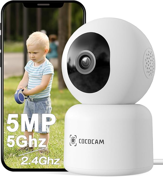 COCOCAM 5MP Camera Surveillance WiFi Interieur 2,4/5GHz WiFi  Détection de Mouvement AI Suivi Automatique