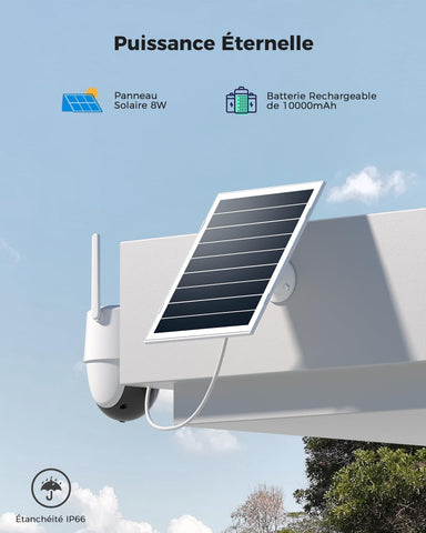 COCOCAM 24/7 Enregistrement AOV Camera Surveillance WiFi Exterieure sans Fil, Batterie 10000mAh Panneau Solaire 8W, 2K PTZ, Détection IA, Suivi par l'IA, Vision Nocturne 30 Mètres