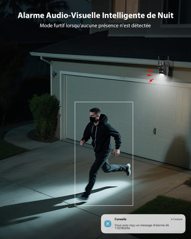 COCOCAM 2K Double Objectif Camera Surveillance WiFi Exterieure sans Fil, 6W Panneau Solaire, Batterie 10000mAh, Double PIR & Détection Humaine IA, Vision Nocturne Couleur, 355°P 90°T, WiFi 2.4G