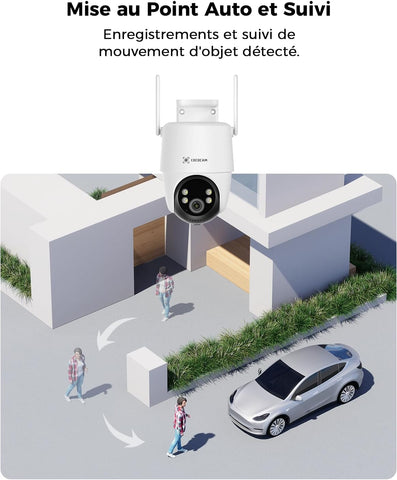 COCOCAM 24/7 Enregistrement AOV Camera Surveillance WiFi Exterieure sans Fil, Batterie 10000mAh Panneau Solaire 8W, 2K PTZ, Détection IA, Suivi par l'IA, Vision Nocturne 30 Mètres