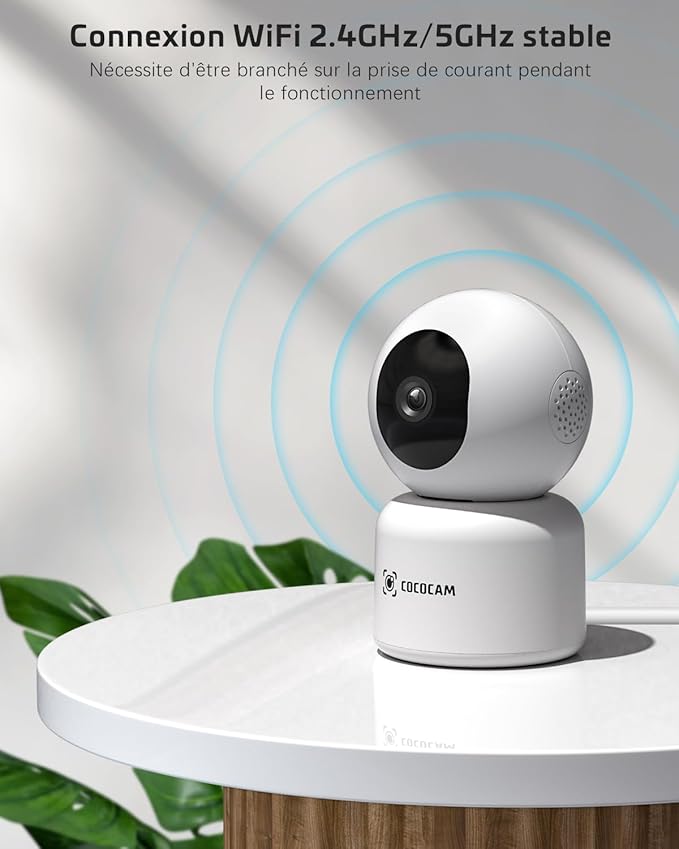 COCOCAM 5MP Camera Surveillance WiFi Interieur 2,4/5GHz WiFi  Détection de Mouvement AI Suivi Automatique