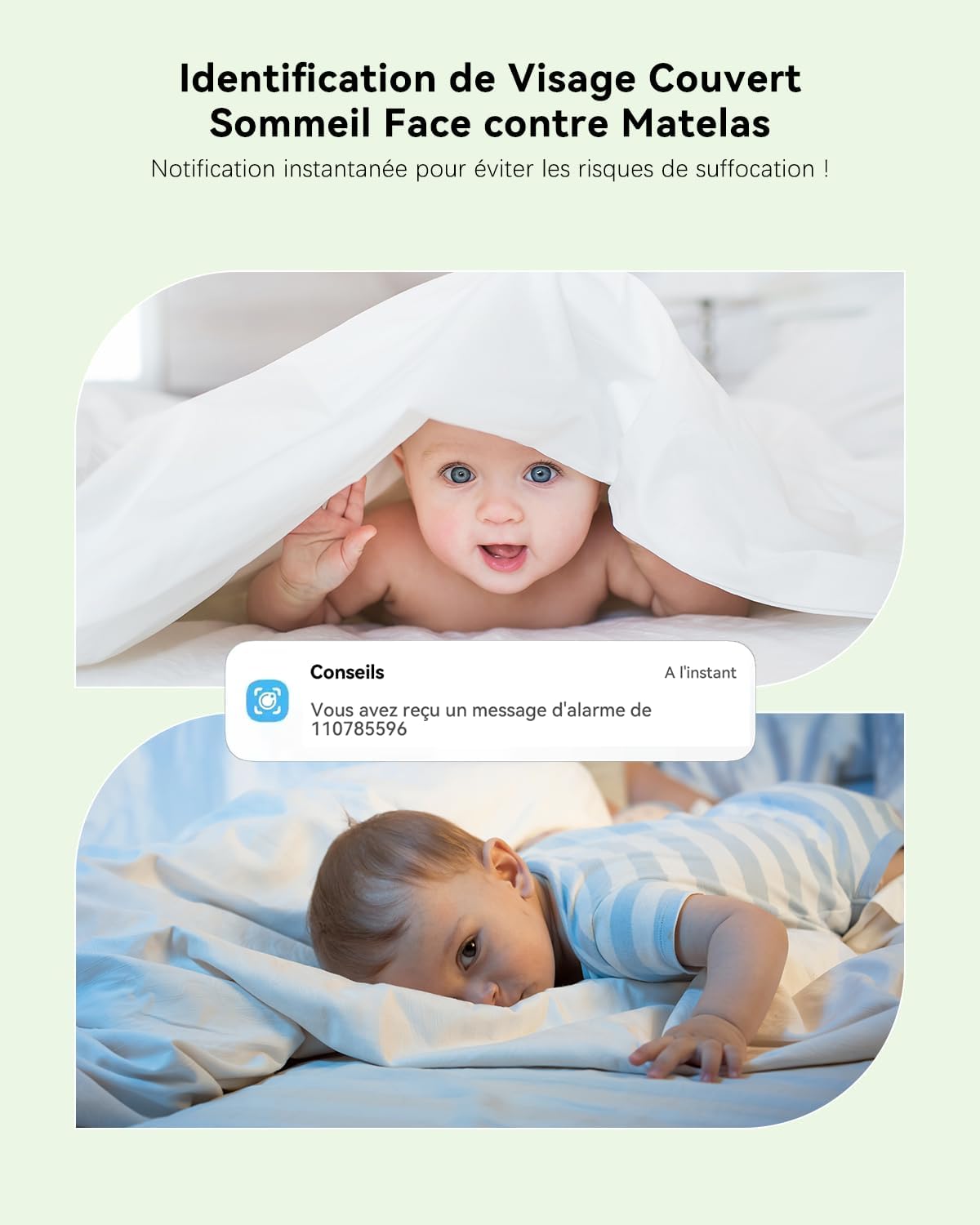 COCOCAM 2K 4MP IA Babyphone Camera avec 5'' Écran, 2,4G/5GHZ WiFi Camera Bebe, Détection Visage Couvert, Album Intelligent, Détection IA, Suivi Auto, Détection Pleurs, Encryptage, Vision Nocturne IR