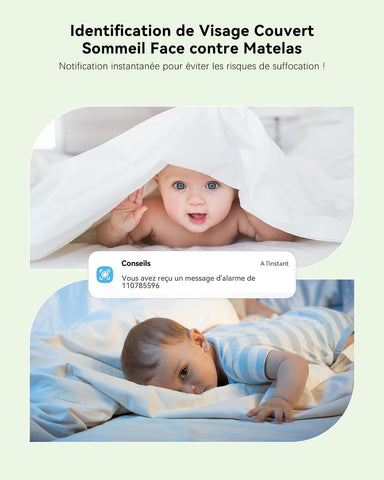 COCOCAM 2K 4MP IA Babyphone Camera avec 5'' Écran, 2,4G/5GHZ WiFi Camera Bebe, Détection Visage Couvert, Album Intelligent, Détection IA, Suivi Auto, Détection Pleurs, Encryptage, Vision Nocturne IR