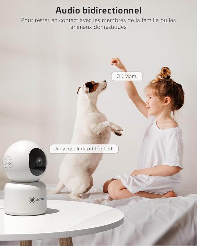 COCOCAM 5MP Camera Surveillance WiFi Interieur 2,4/5GHz WiFi  Détection de Mouvement AI Suivi Automatique