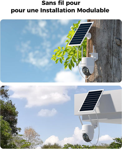 COCOCAM 24/7 Enregistrement AOV Camera Surveillance WiFi Exterieure sans Fil, Batterie 10000mAh Panneau Solaire 8W, 2K PTZ, Détection IA, Suivi par l'IA, Vision Nocturne 30 Mètres