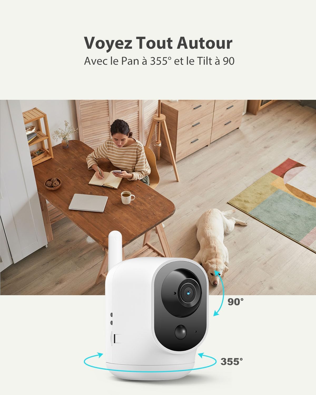 COCOCAM 4G Camera Surveillance Interieur sans Fil avec Batterie 6000mAh, 355°P 90°T, 2K 4G Caméra pour Bébé/Animal/Ancien, Détection Humaine PIR, Carte SIM Intégrée(sans WiFi)