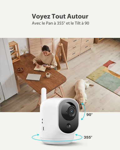COCOCAM 4G Camera Surveillance Interieur sans Fil avec Batterie 6000mAh, 355°P 90°T, 2K 4G Caméra pour Bébé/Animal/Ancien, Détection Humaine PIR, Carte SIM Intégrée(sans WiFi)