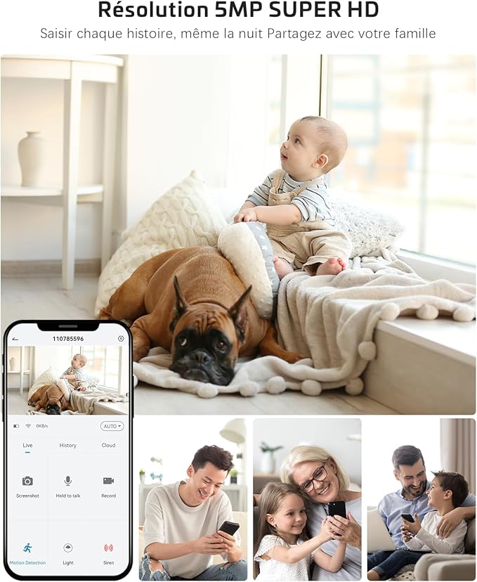 COCOCAM 5MP Camera Surveillance WiFi Interieur 2,4/5GHz WiFi  Détection de Mouvement AI Suivi Automatique
