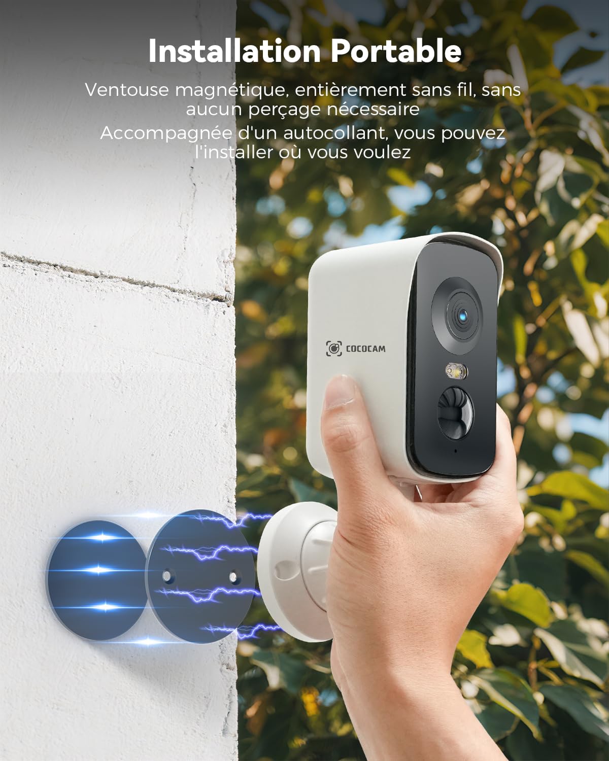COCOCAM Portable Magnétique 4G Camera Surveillance sans Fil, 2K Caméra Interieur/Exterieur pour RV/Camping/Voyage, Pan 300°, Batterie 10000mAh, Détection Humaine PIR&AI (sans WiFi)