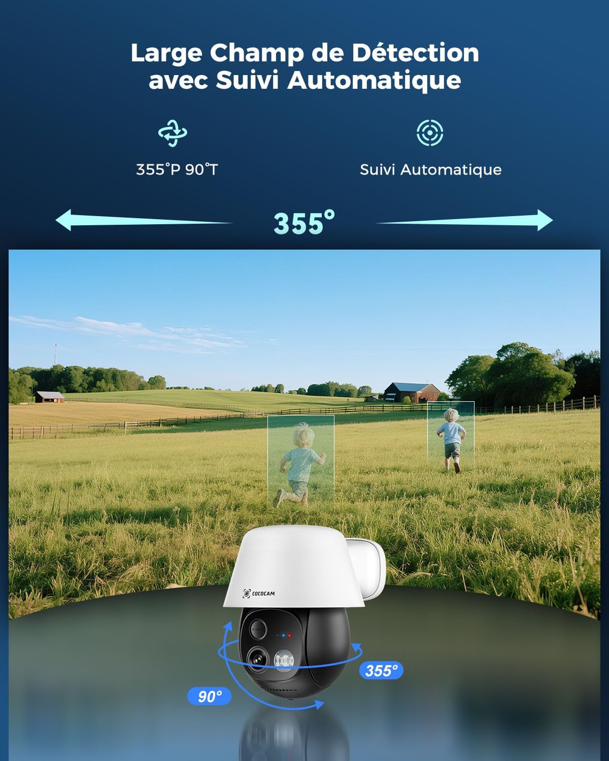 COCOCAM 24/7 Enregistrement AOV 4G Camera Surveillance Exterieur sans Fil, 30m Vision Nocturne, 10000mAh Batterie & 8W Panneau Solaire, Suivi Auto & IA Détection, 2K PTZ, Carte eSIM Incluse (No WiFi)