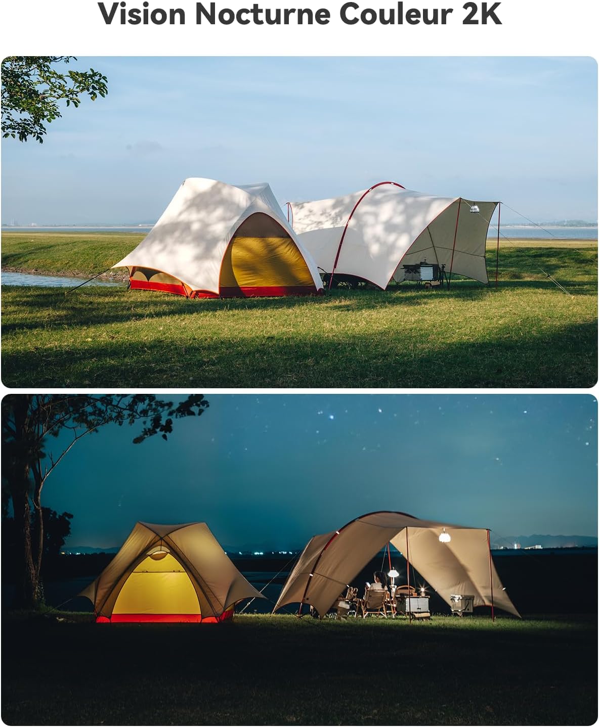 COCOCAM Portable Magnétique 4G Camera Surveillance sans Fil, 2K Caméra Interieur/Exterieur pour RV/Camping/Voyage, Pan 300°, Batterie 10000mAh, Détection Humaine PIR&AI (sans WiFi)