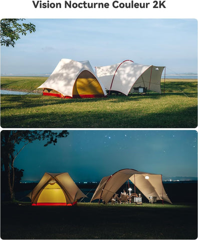 COCOCAM Portable Magnétique 4G Camera Surveillance sans Fil, 2K Caméra Interieur/Exterieur pour RV/Camping/Voyage, Pan 300°, Batterie 10000mAh, Détection Humaine PIR&AI (sans WiFi)