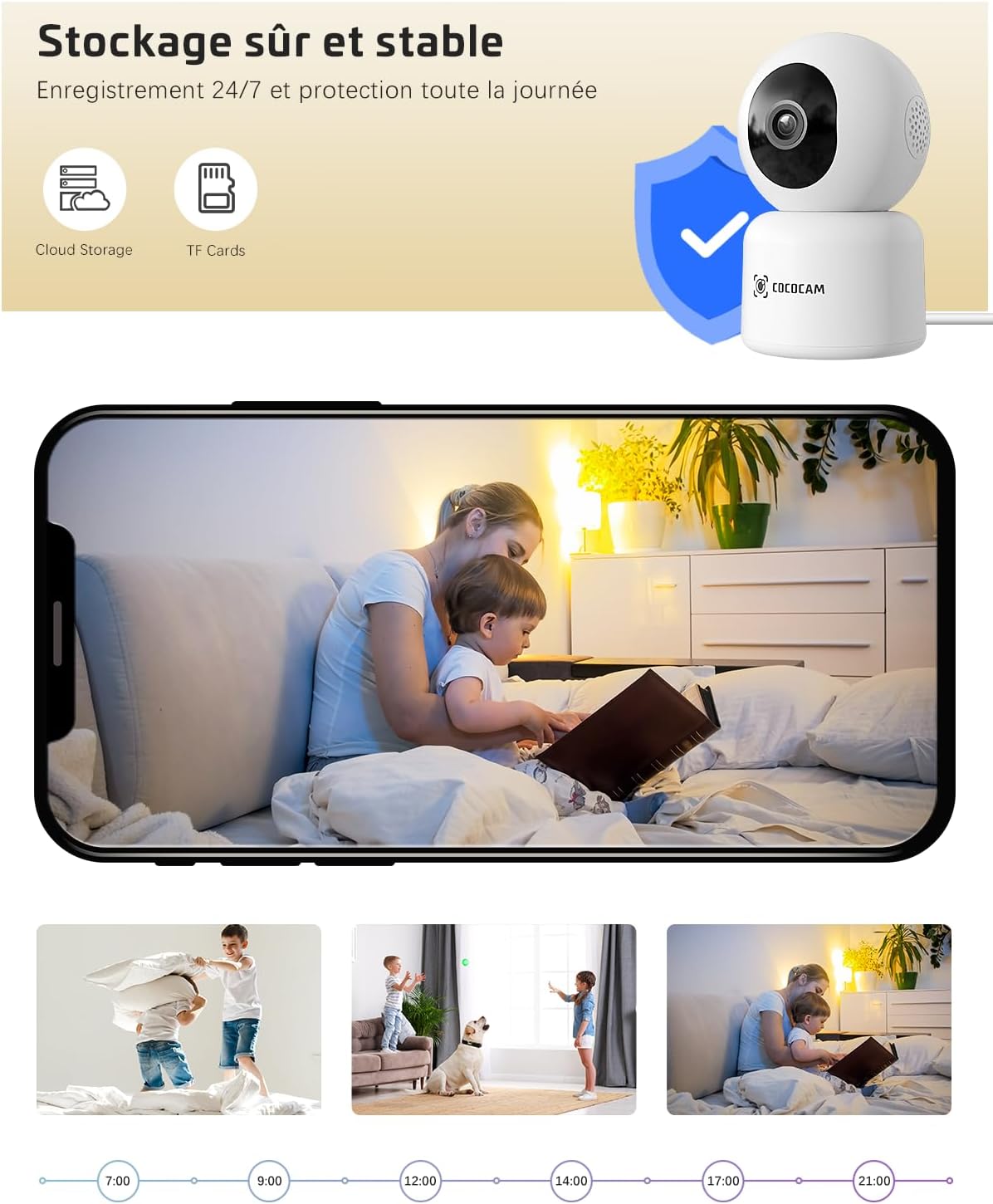 COCOCAM 5MP Camera Surveillance WiFi Interieur 2,4/5GHz WiFi  Détection de Mouvement AI Suivi Automatique
