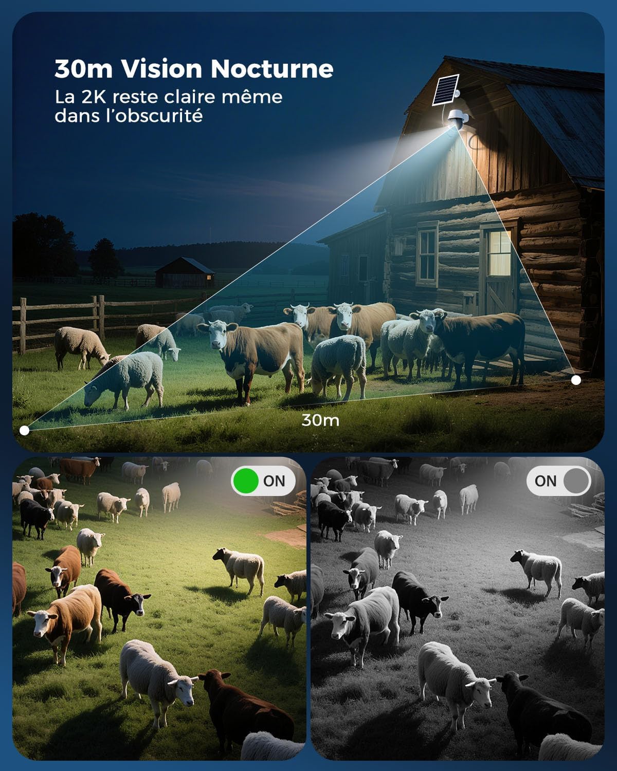 COCOCAM 24/7 Enregistrement AOV 4G Camera Surveillance Exterieur sans Fil, 30m Vision Nocturne, 10000mAh Batterie & 8W Panneau Solaire, Suivi Auto & IA Détection, 2K PTZ, Carte eSIM Incluse (No WiFi)