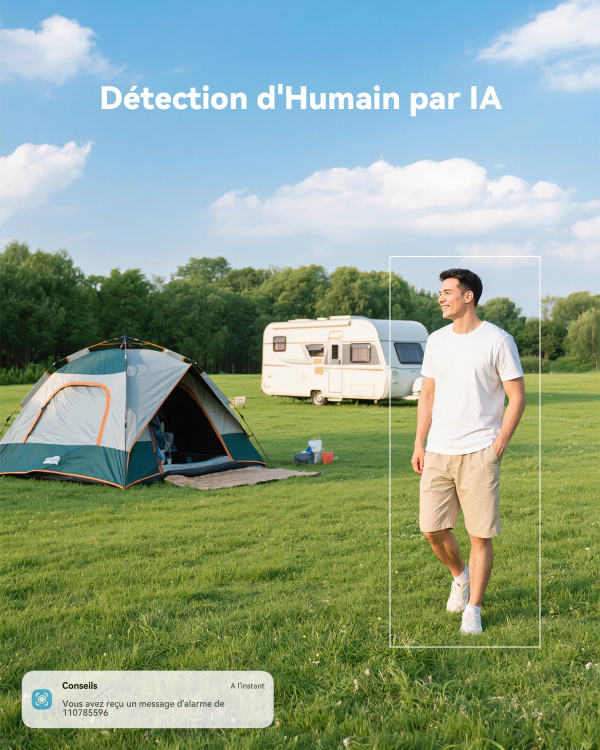 COCOCAM Portable Magnétique 4G Camera Surveillance sans Fil, 2K Caméra Interieur/Exterieur pour RV/Camping/Voyage, Pan 300°, Batterie 10000mAh, Détection Humaine PIR&AI (sans WiFi)