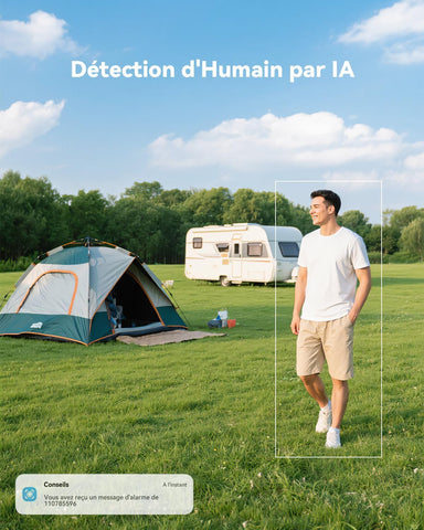 COCOCAM Portable Magnétique 4G Camera Surveillance sans Fil, 2K Caméra Interieur/Exterieur pour RV/Camping/Voyage, Pan 300°, Batterie 10000mAh, Détection Humaine PIR&AI (sans WiFi)