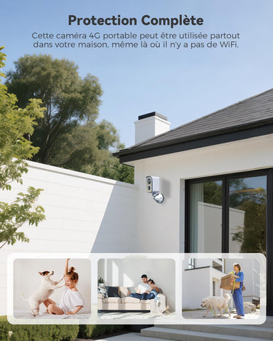 COCOCAM Portable Magnétique 4G Camera Surveillance sans Fil, 2K Caméra Interieur/Exterieur pour RV/Camping/Voyage, Pan 300°, Batterie 10000mAh, Détection Humaine PIR&AI (sans WiFi)