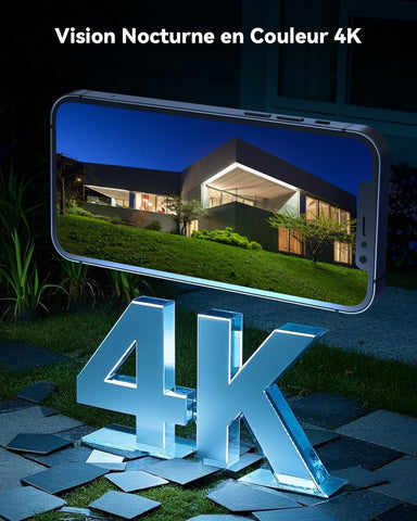 COCOCAM 4K 8MP Camera Surveillance WiFi Exterieure sans Fil Solaire, à Panneau Solaire 6W, Vision Nocturne Couleur 4K, Reconnaissance par IA, Détection Humaine PIR