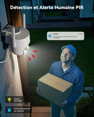 COCOCAM 4K 8MP Camera Surveillance WiFi Exterieure sans Fil Solaire, à Panneau Solaire 6W, Vision Nocturne Couleur 4K, Reconnaissance par IA, Détection Humaine PIR