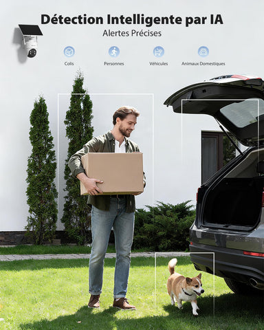 COCOCAM 4K 8MP Camera Surveillance WiFi Exterieure sans Fil sur Batterie 10000mAh, Panneau Solaire Réglable 5W, Détection IA, Détection Humaine PIR, 355 °P 90 °T, Wi-FI 2,4 GHz, IP66, Wi-FI 6