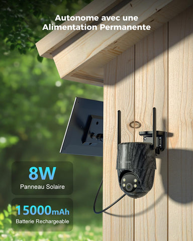 COCOCAM 24/7 AOV 4G Camera Surveillance Exterieur Sans Fil, Camera Chasse Avec Animaux Détection, 30m 2K Vision Nocturne, IA Détection, 15000mAh Batterie & 8W Panneau Solaire, eSIM Incluse (Sans WIFI)