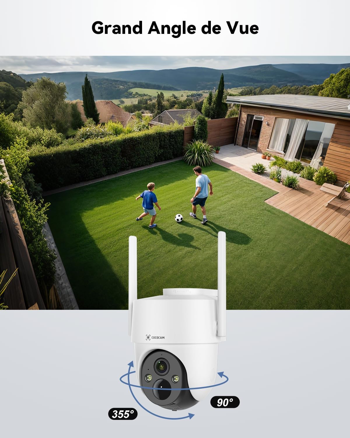 COCOCAM 4K 8MP Camera Surveillance WiFi Exterieure sans Fil Solaire, à Panneau Solaire 6W, Vision Nocturne Couleur 4K, Reconnaissance par IA, Détection Humaine PIR