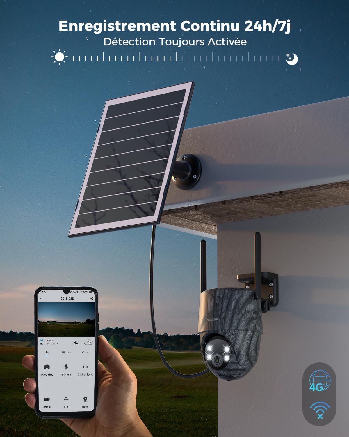 ICSEE faible puissance LTE carte Sim caméra de surveillance sans fil 4MP 2K Wifi 4G Sim 3W panneau solaire batterie CCTV PTZ caméra extérieure ICSEE faible puissance LTE carte Sim caméra de surveillance sans fil 4MP 2K Wifi 4G Sim 3W panneau solaire batterie CCTV PTZ caméra extérieure