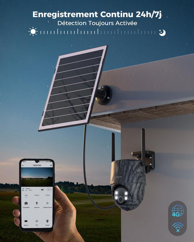 COCOCAM 24/7 AOV 4G Camera Surveillance Exterieur Sans Fil, Camera Chasse Avec Animaux Détection, 30m 2K Vision Nocturne, IA Détection, 15000mAh Batterie & 8W Panneau Solaire, eSIM Incluse (Sans WIFI)