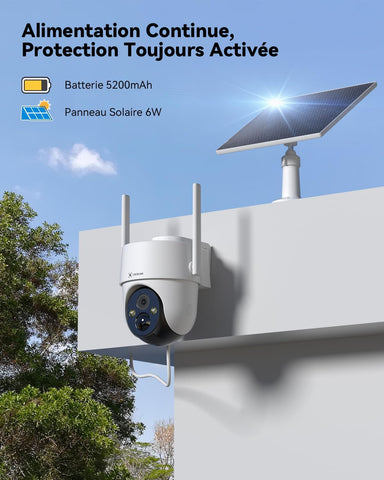 COCOCAM 4K 8MP Camera Surveillance WiFi Exterieure sans Fil Solaire, à Panneau Solaire 6W, Vision Nocturne Couleur 4K, Reconnaissance par IA, Détection Humaine PIR