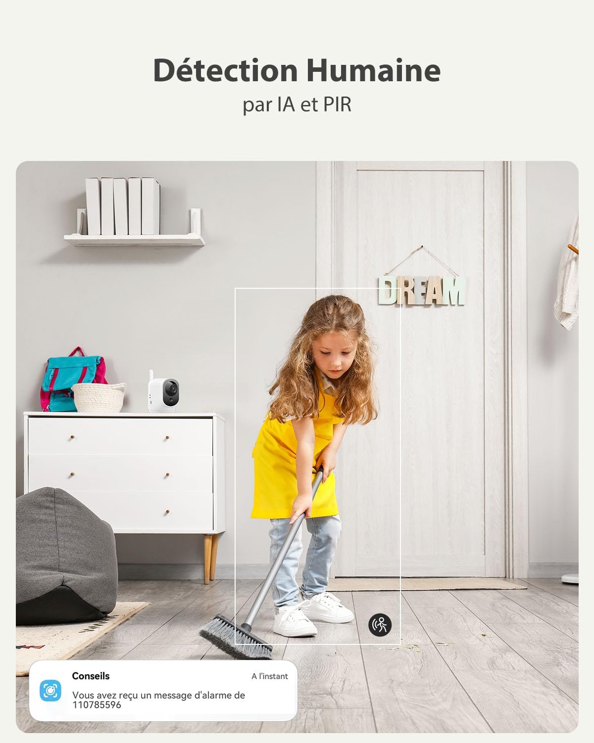 COCOCAM 4G Camera Surveillance Interieur sans Fil avec Batterie 6000mAh, 355°P 90°T, 2K 4G Caméra pour Bébé/Animal/Ancien, Détection Humaine PIR, Carte SIM Intégrée(sans WiFi)