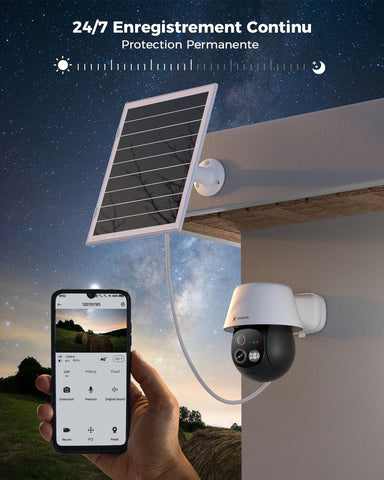 COCOCAM 24/7 Enregistrement AOV 4G Camera Surveillance Exterieur sans Fil, 30m Vision Nocturne, 10000mAh Batterie & 8W Panneau Solaire, Suivi Auto & IA Détection, 2K PTZ, Carte eSIM Incluse (No WiFi)