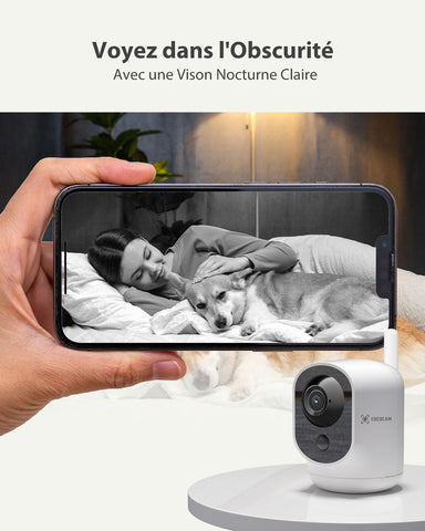 COCOCAM 4G Camera Surveillance Interieur sans Fil avec Batterie 6000mAh, 355°P 90°T, 2K 4G Caméra pour Bébé/Animal/Ancien, Détection Humaine PIR, Carte SIM Intégrée(sans WiFi)