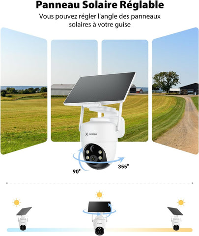 COCOCAM 4K 8MP Camera Surveillance WiFi Exterieure sans Fil sur Batterie 10000mAh, Panneau Solaire Réglable 5W, Détection IA, Détection Humaine PIR, 355 °P 90 °T, Wi-FI 2,4 GHz, IP66, Wi-FI 6