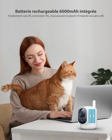 COCOCAM 4G Camera Surveillance Interieur sans Fil avec Batterie 6000mAh, 355°P 90°T, 2K 4G Caméra pour Bébé/Animal/Ancien, Détection Humaine PIR, Carte SIM Intégrée(sans WiFi)