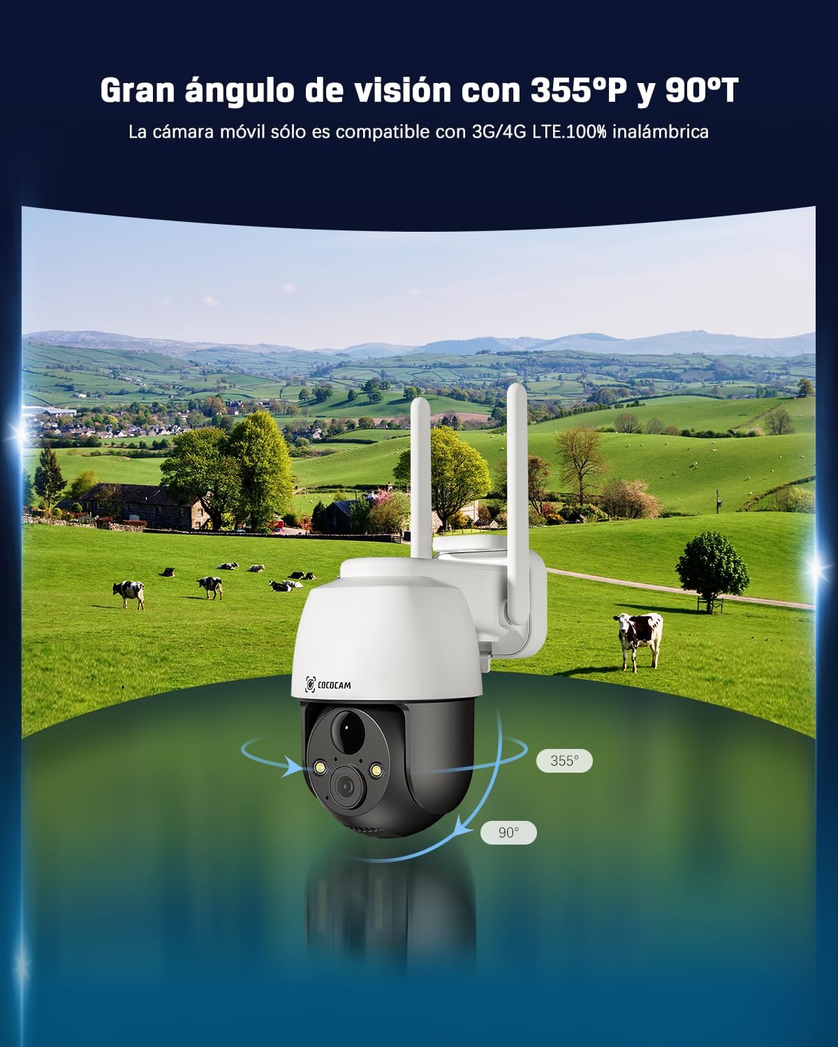 COCOCAM 4G LTE Camera Surveillance Exterieur sans Fil, 2K Solaire PTZ 4G avec Carte SIM, Détection Humaine PIR, Reconnaissance AI