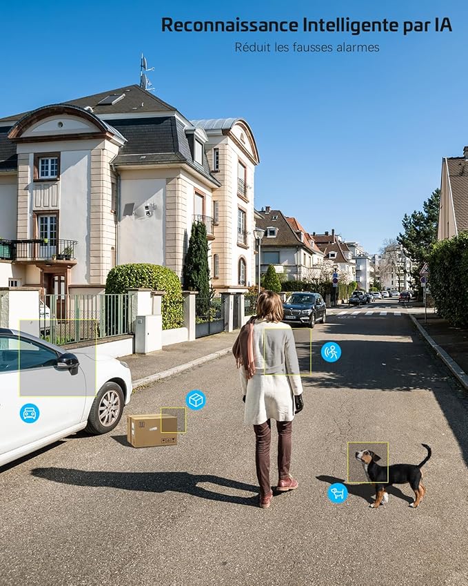 COCOCAM 2K Camera Surveillance WiFi Exterieure sans Fil Double Objectif Double PIR Batterie 10000mAh 6W Panneau Solaire