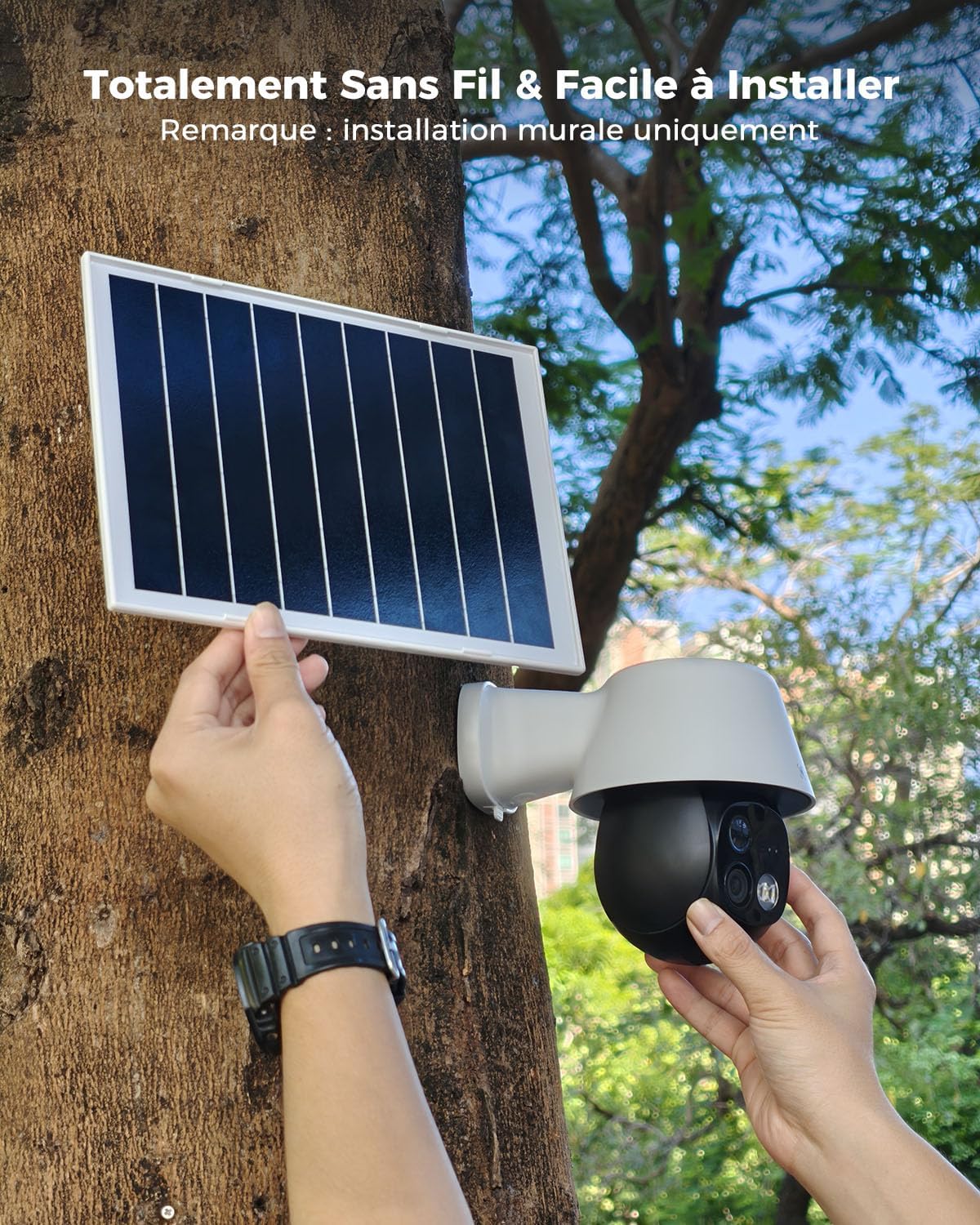 COCOCAM 24/7 Enregistrement AOV 4G Camera Surveillance Exterieur sans Fil, 30m Vision Nocturne, 10000mAh Batterie & 8W Panneau Solaire, Suivi Auto & IA Détection, 2K PTZ, Carte eSIM Incluse (No WiFi)